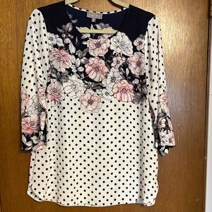 Laura Floral and Polka Dot Blouse - Pink and Black
